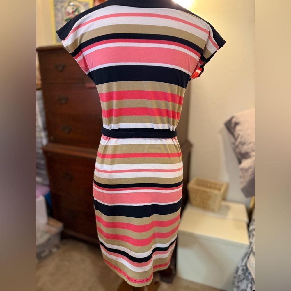 Allison Brittney Striped Midi Dress in Pink, Navy and Tan - Picture 3 of 10